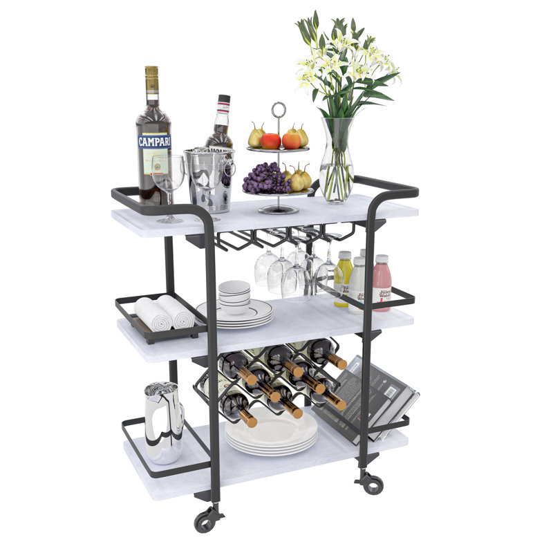 Everly Quinn 3 Tier Wine Rack Cart Wine Cart Bar Cart With Black Wheels